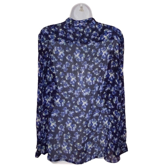 Liz Claiborne Sheer Blue Floral Button Down Blouse Top - Women’s Large - Picture 9 of 11